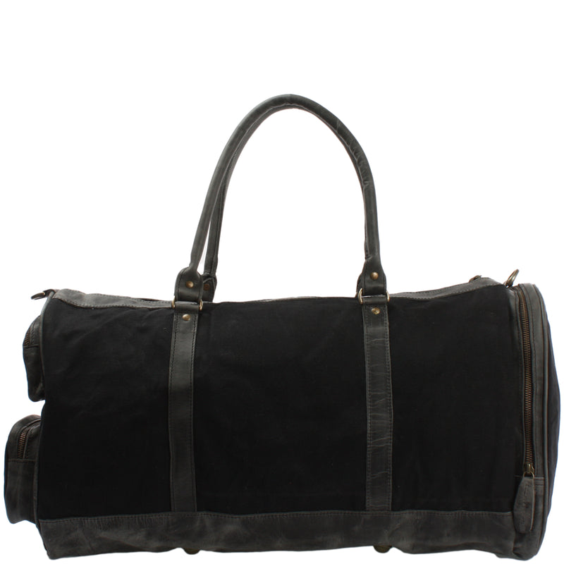 Leconi Reisetasche Weekender Sporttasche Damen Herren Leder Canvas Schwarz LE2017