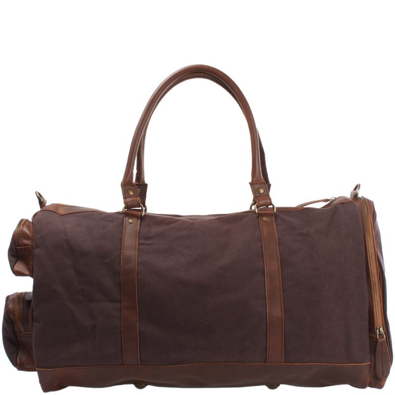 Leconi Reisetasche Weekender Sporttasche Damen Herren Leder Canvas Mokka LE2017