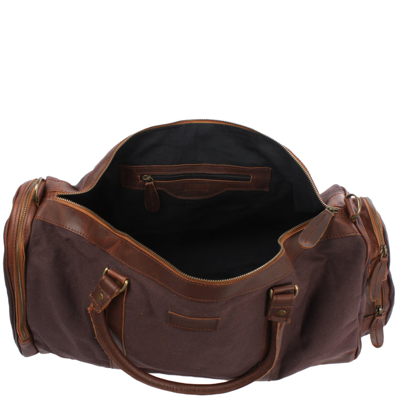 Leconi Reisetasche Weekender Sporttasche Damen Herren Leder Canvas Mokka LE2017