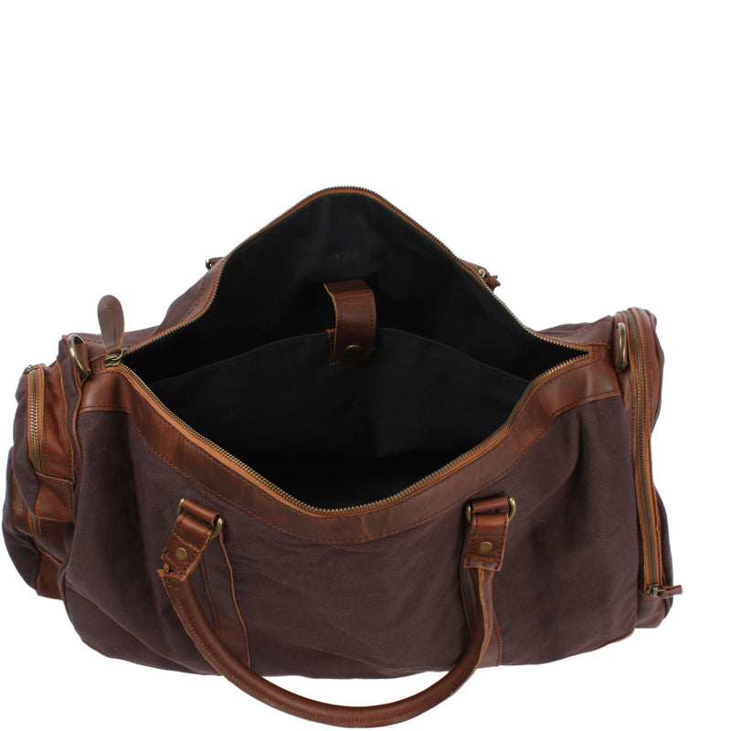 Leconi Reisetasche Weekender Sporttasche Damen Herren Leder Canvas Mokka LE2017