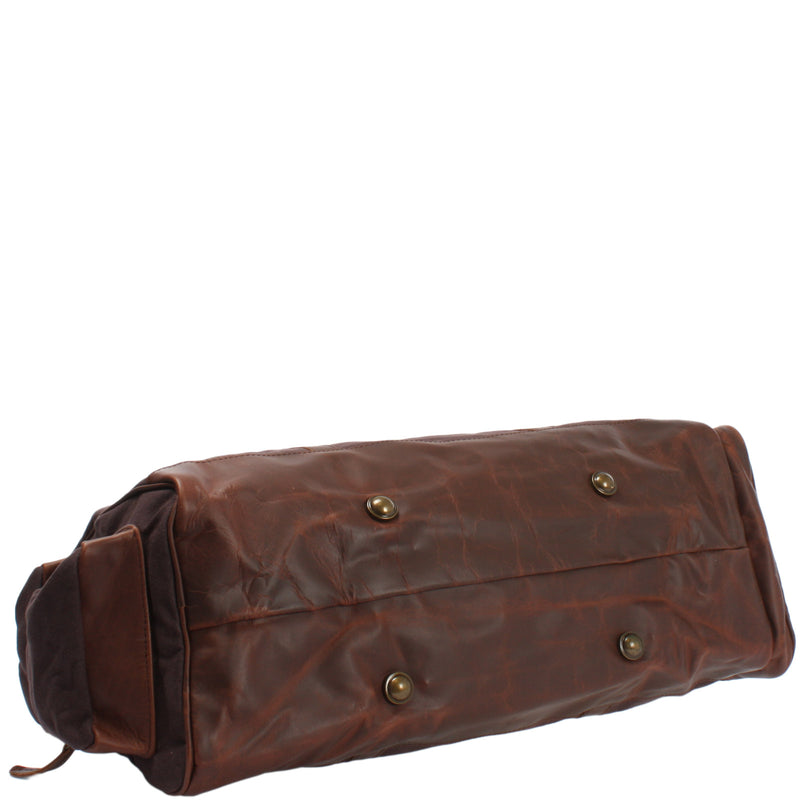 Leconi Reisetasche Weekender Sporttasche Damen Herren Leder Canvas Mokka LE2017