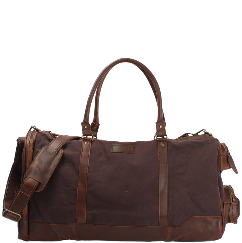 Leconi Reisetasche Weekender Sporttasche Damen Herren Leder Canvas mokka LE2017