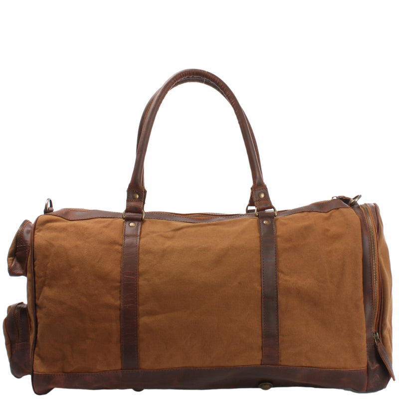 Leconi Reisetasche Weekender Sporttasche Leder Canvas Cognac LE2017