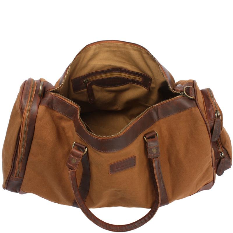 Leconi Reisetasche Weekender Sporttasche Leder Canvas Cognac LE2017