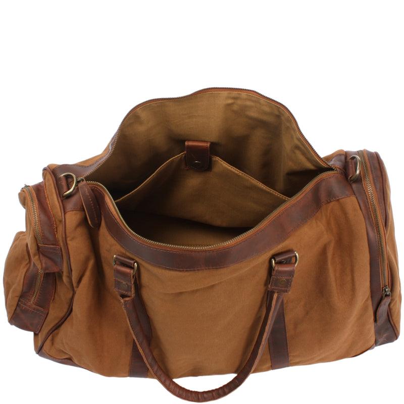 Leconi Reisetasche Weekender Sporttasche Leder Canvas Cognac LE2017