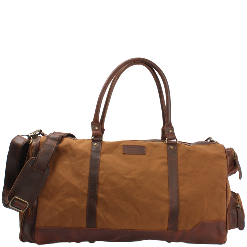 Leconi Reisetasche Weekender Sporttasche Leder Canvas cognac LE2017