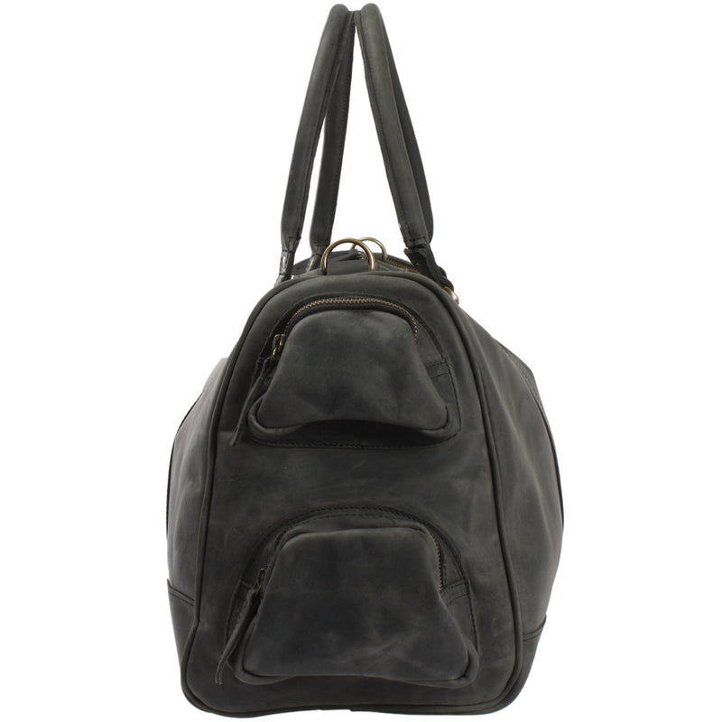 Leconi Reisetasche Weekender Sporttasche Ledertasche Damen Herren Leder Grau LE2017