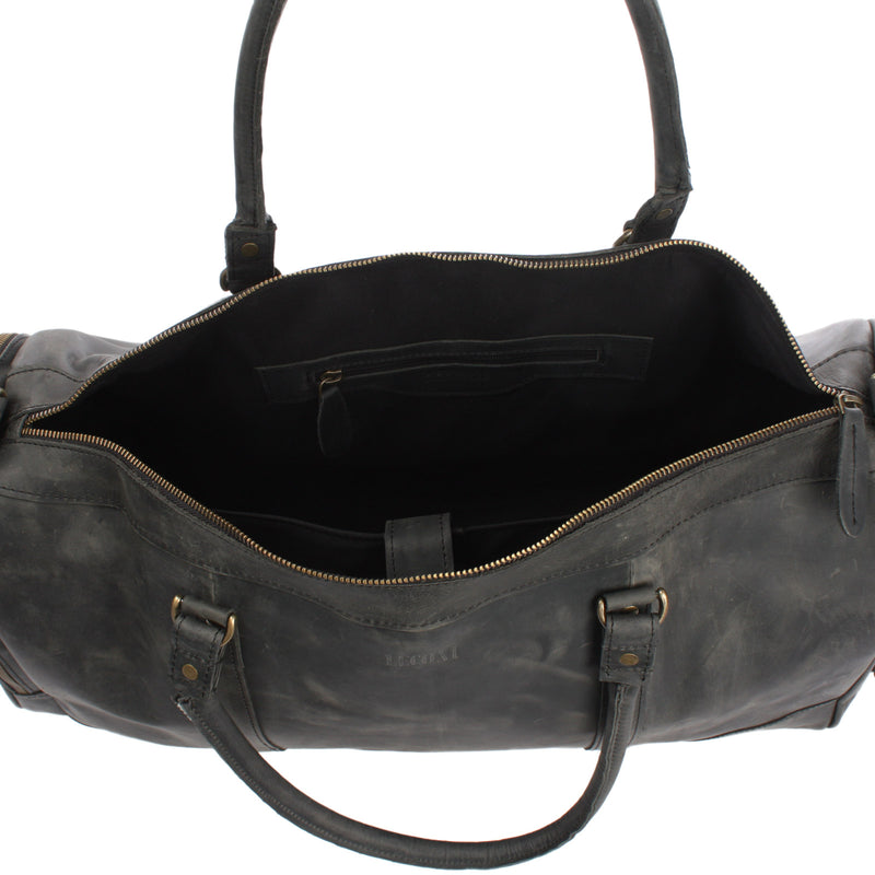 Leconi Reisetasche Weekender Sporttasche Ledertasche Damen Herren Leder Grau LE2017