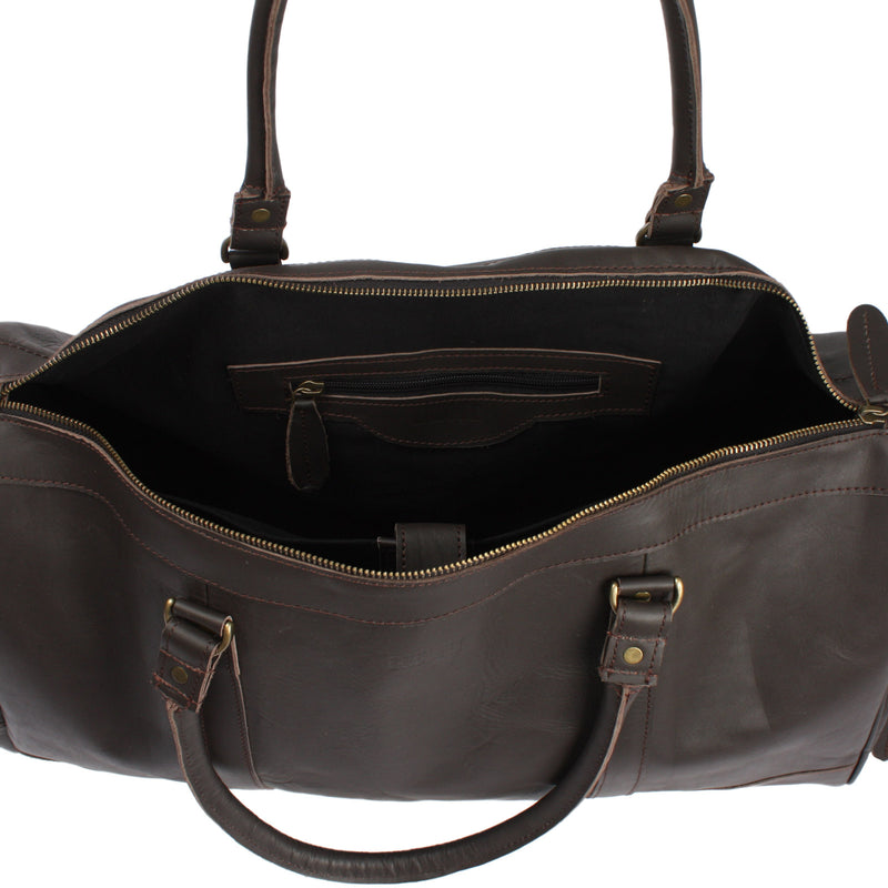 Leconi Reisetasche Weekender Sporttasche Ledertasche Damen Herren Leder Dunkelbraun LE2017