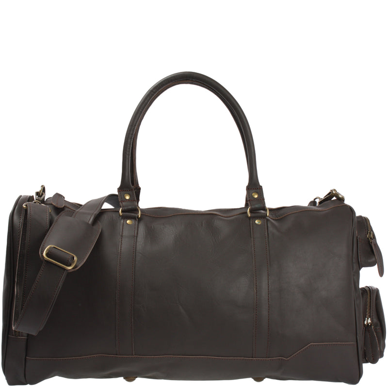 Leconi Reisetasche Weekender Sporttasche Ledertasche Damen Herren Leder dunkelbraun LE2017