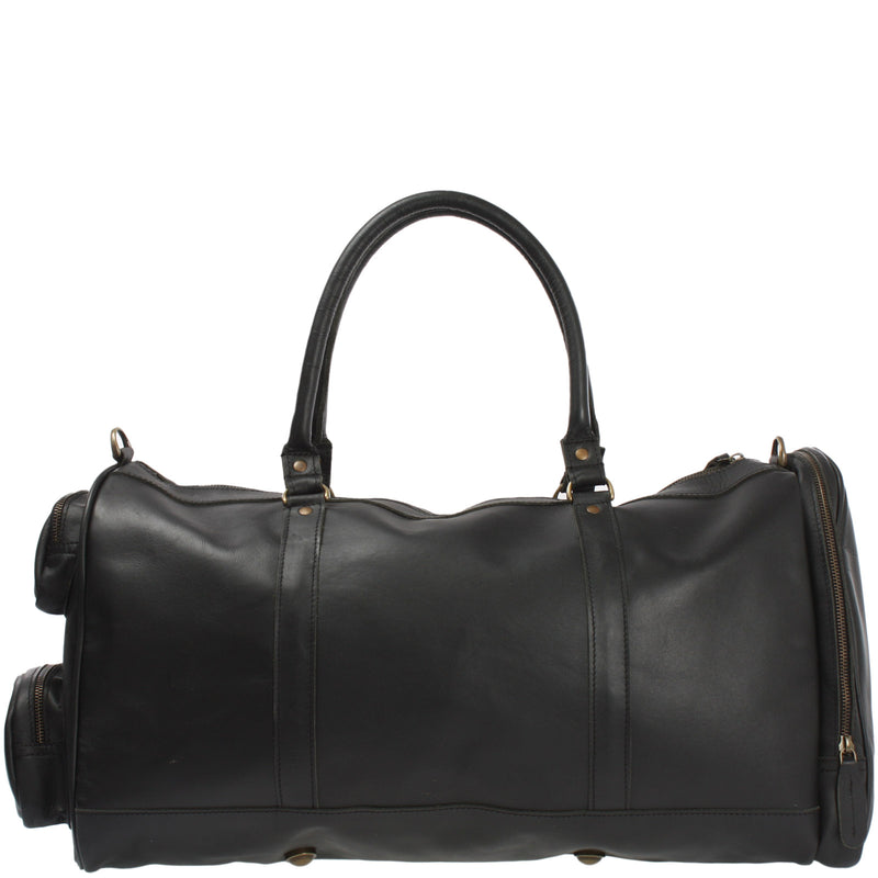 Leconi Reisetasche Weekender Sporttasche Ledertasche Damen Herren Leder Schwarz LE2017