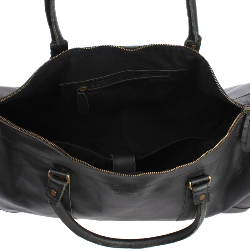 Leconi Reisetasche Weekender Sporttasche Ledertasche Damen Herren Leder Schwarz LE2017