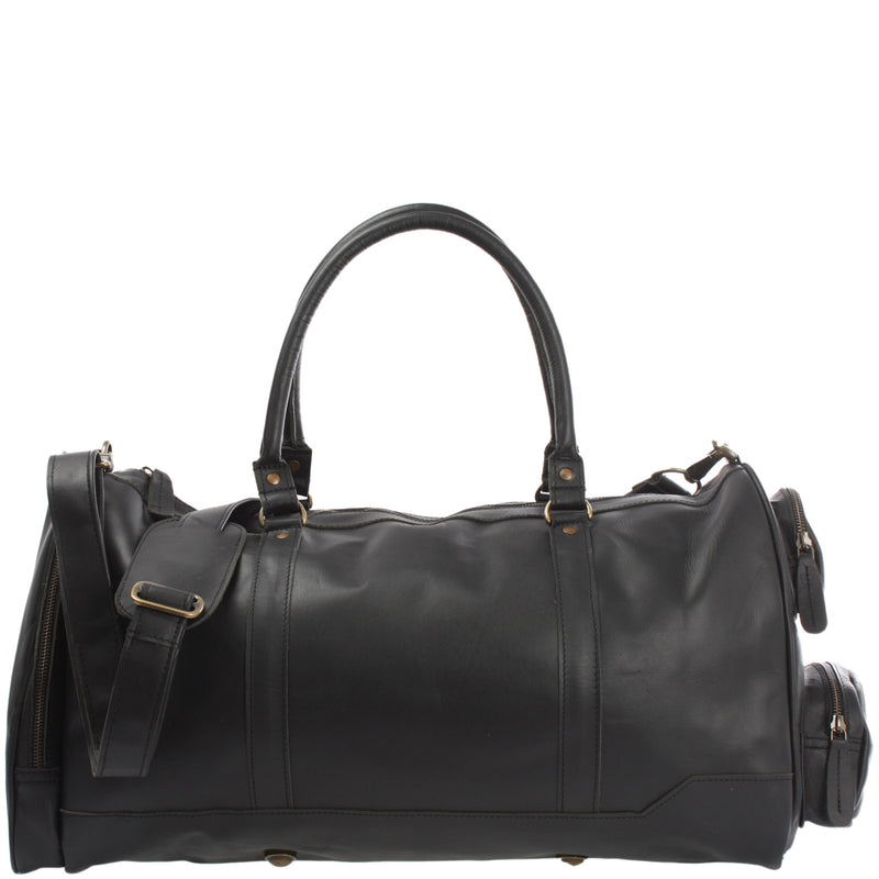 Leconi Reisetasche Weekender Sporttasche Ledertasche Damen Herren Leder schwarz LE2017