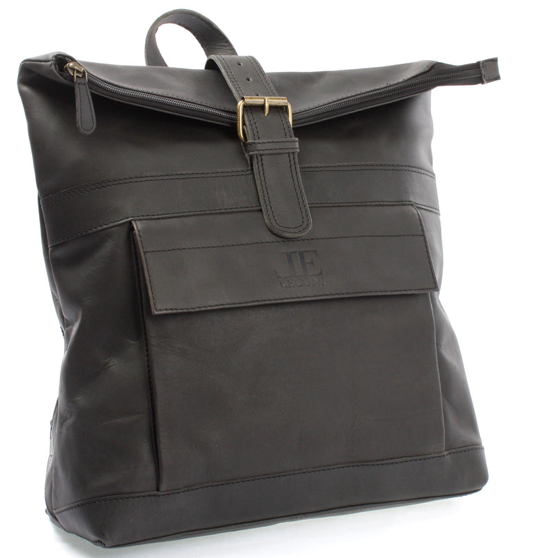 Leconi Roll Top Freizeitrucksack Rucksack Leder Dunkelgrau LE1034