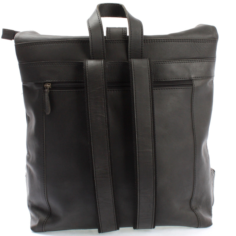 Leconi Roll Top Freizeitrucksack Rucksack Leder Dunkelgrau LE1034