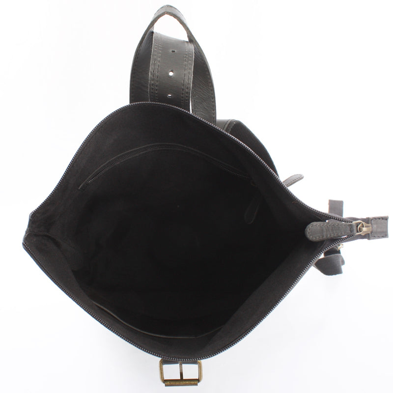 Leconi Roll Top Freizeitrucksack Rucksack Leder Dunkelgrau LE1034