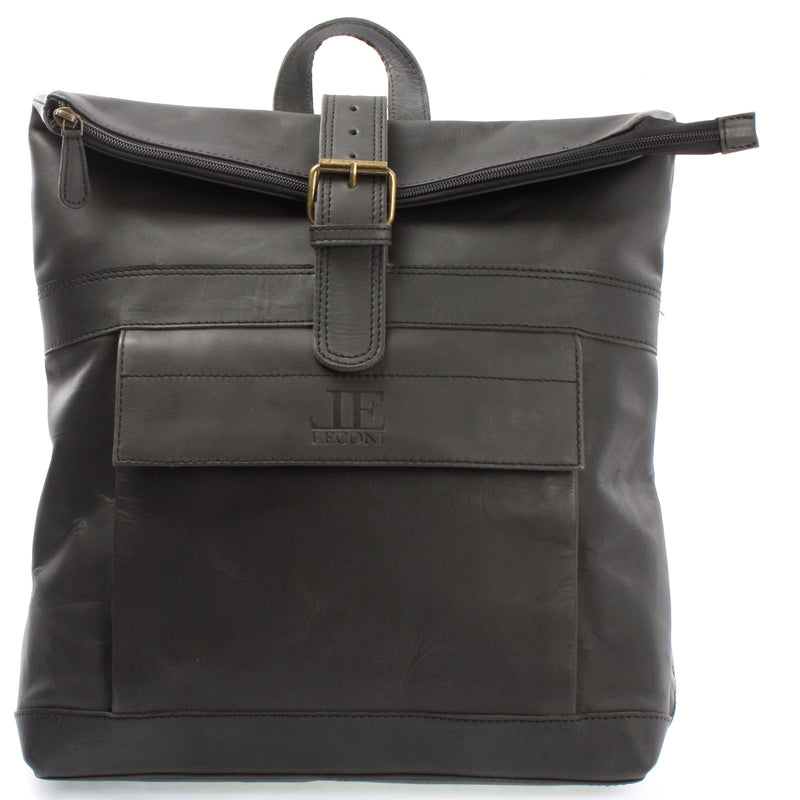 Leconi Roll Top Freizeitrucksack Rucksack Leder dunkelgrau LE1034