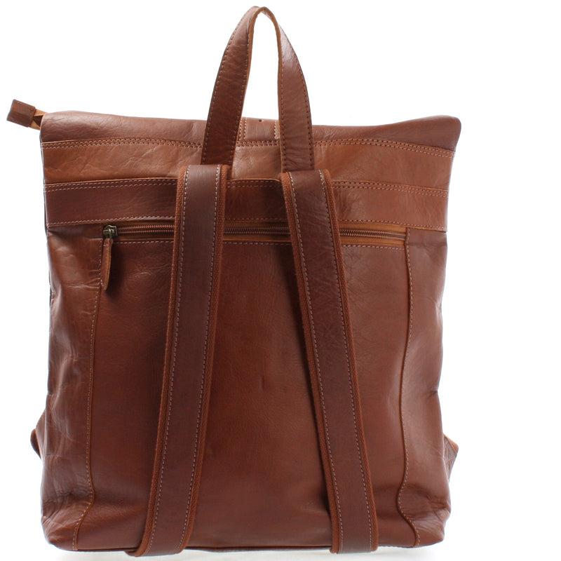 Leconi Roll Top Lederrucksack Lederrucksack DIN A4 Leder Braun LE1034