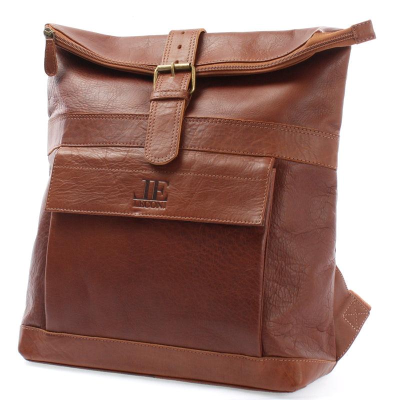 Leconi Roll Top Lederrucksack Lederrucksack DIN A4 Leder Braun LE1034