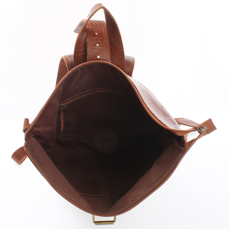 Leconi Roll Top Lederrucksack Lederrucksack DIN A4 Leder Braun LE1034