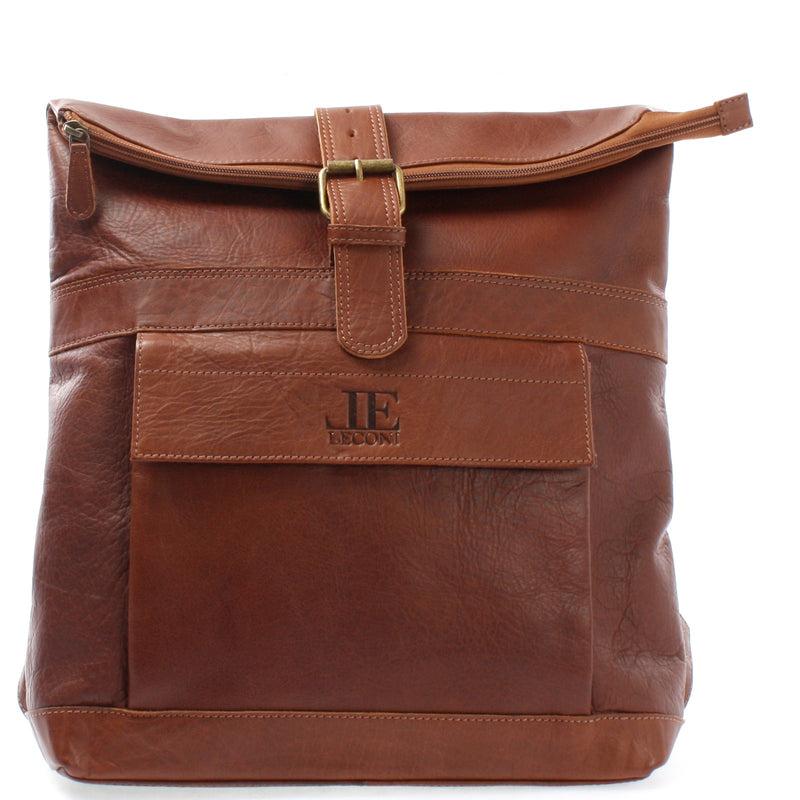 Leconi Roll Top Lederrucksack Lederrucksack DIN A4 Leder braun LE1034