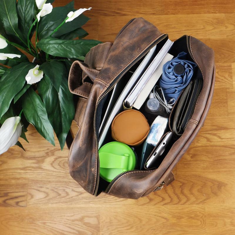 Leconi Rucksack Freizeitrucksack Lederrucksack Leder Schlamm LE1018