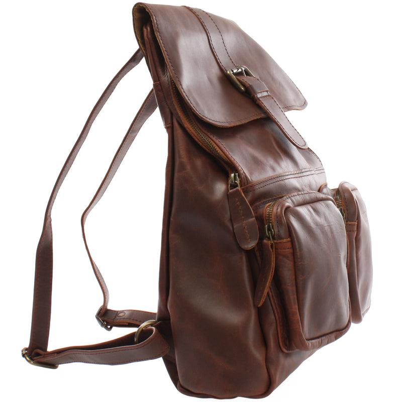 Leconi Rucksack Freizeitrucksack Vintage Lederrucksack Damen Herren Leder Braun LE1008