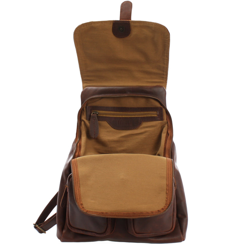 Leconi Rucksack Freizeitrucksack Vintage Lederrucksack Damen Herren Leder Braun LE1008