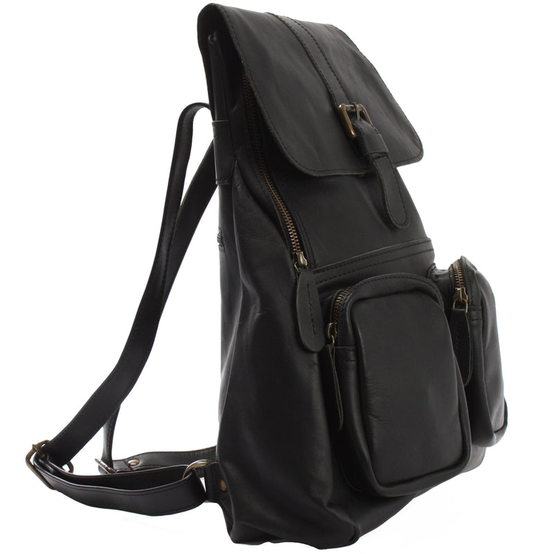 Leconi Rucksack Freizeitrucksack Vintage Lederrucksack Damen Herren Leder Schwarz LE1008