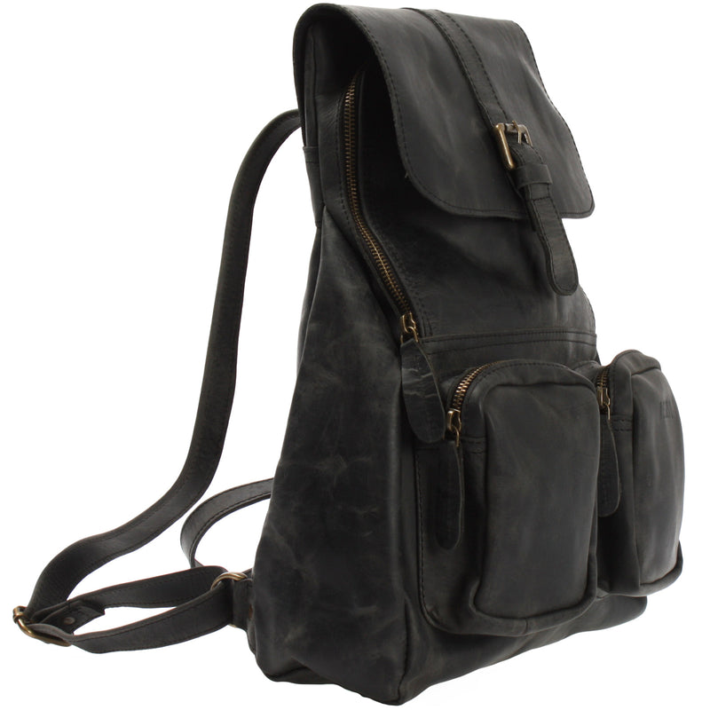 Leconi Rucksack Freizeitrucksack Vintage Lederrucksack Damen Herren Leder Grau LE1008