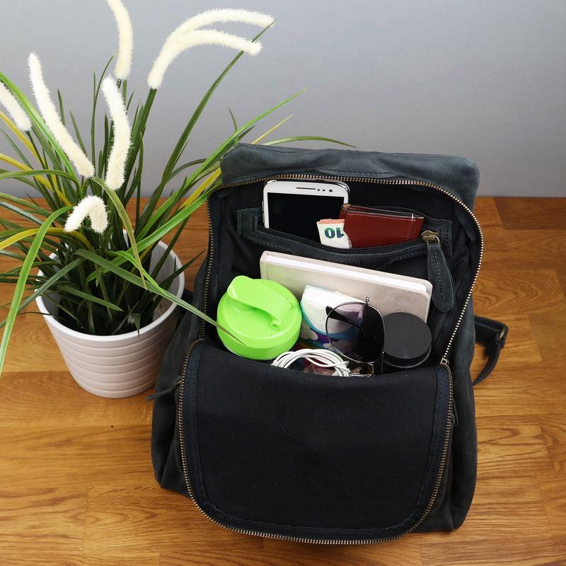 Leconi Rucksack Freizeitrucksack Vintage Lederrucksack Damen Herren Leder Grau LE1008