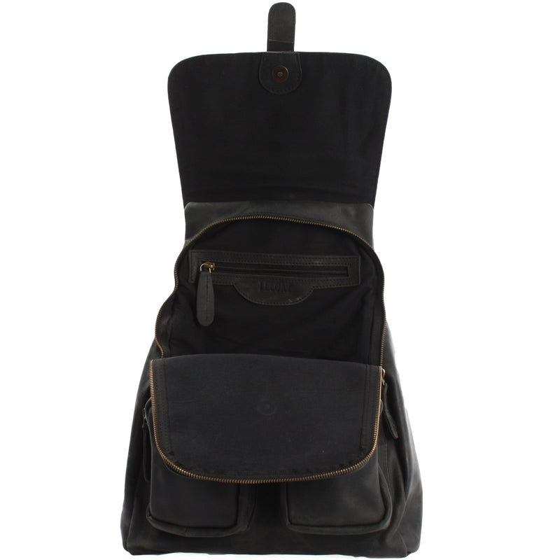 Leconi Rucksack Freizeitrucksack Vintage Lederrucksack Damen Herren Leder Grau LE1008