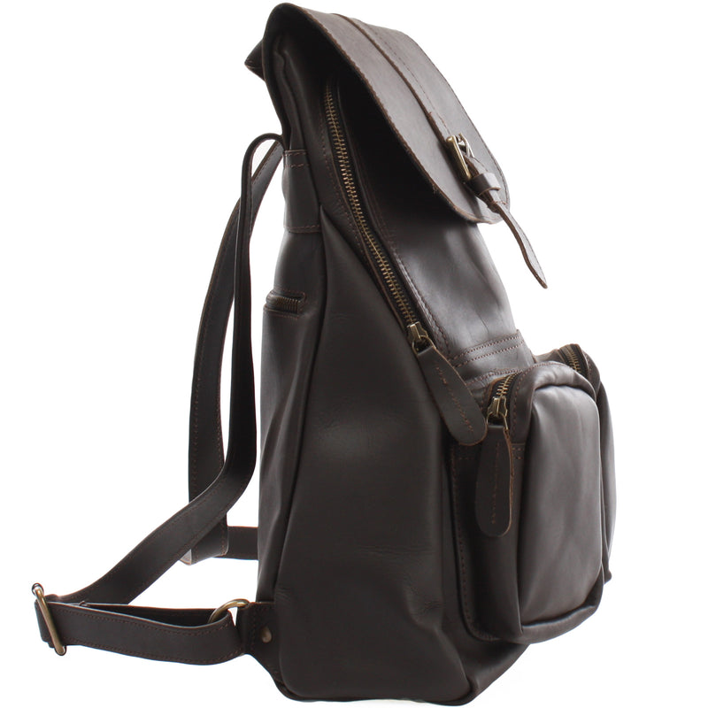 Leconi Rucksack Freizeitrucksack Vintage Lederrucksack Damen Herren Leder Dunkelbraun LE1008