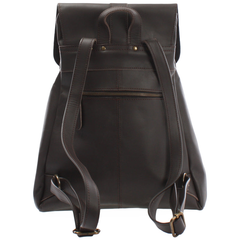 Leconi Rucksack Freizeitrucksack Vintage Lederrucksack Damen Herren Leder Dunkelbraun LE1008