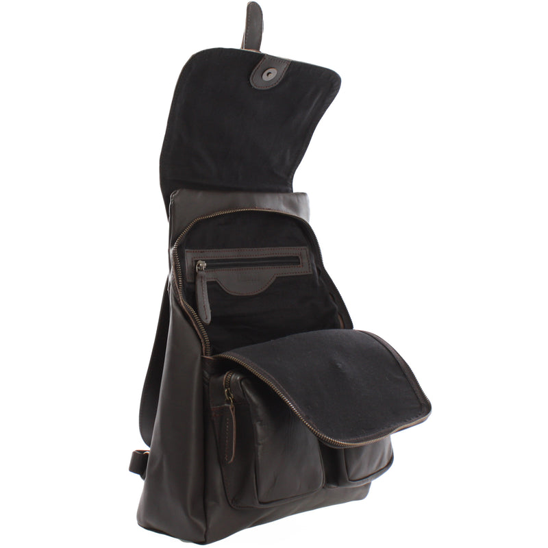 Leconi Rucksack Freizeitrucksack Vintage Lederrucksack Damen Herren Leder Dunkelbraun LE1008