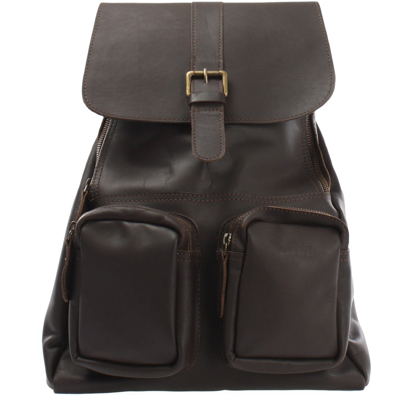 Leconi Rucksack Freizeitrucksack vintage Lederrucksack Damen Herren Leder dunkelbraun LE1008