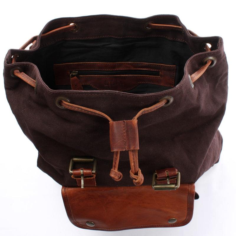 Leconi Rucksack Freizeitrucksack Wanderrucksack Leder Canvas Mokka LE1010