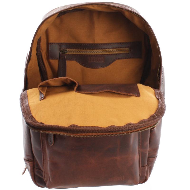 Leconi Rucksack Lederrucksack Freizeitrucksack Damen Herren Leder Braun LE1009