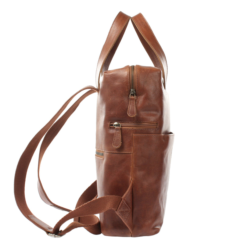 Leconi Rucksack Lederrucksack Freizeitrucksack Damen Herren Leder Braun LE1023