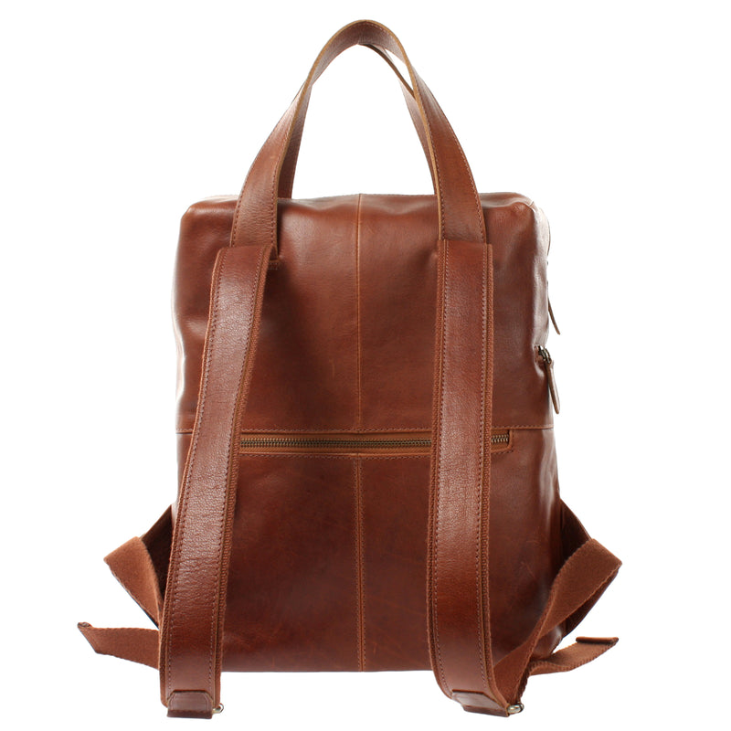 Leconi Rucksack Lederrucksack Freizeitrucksack Damen Herren Leder Braun LE1023