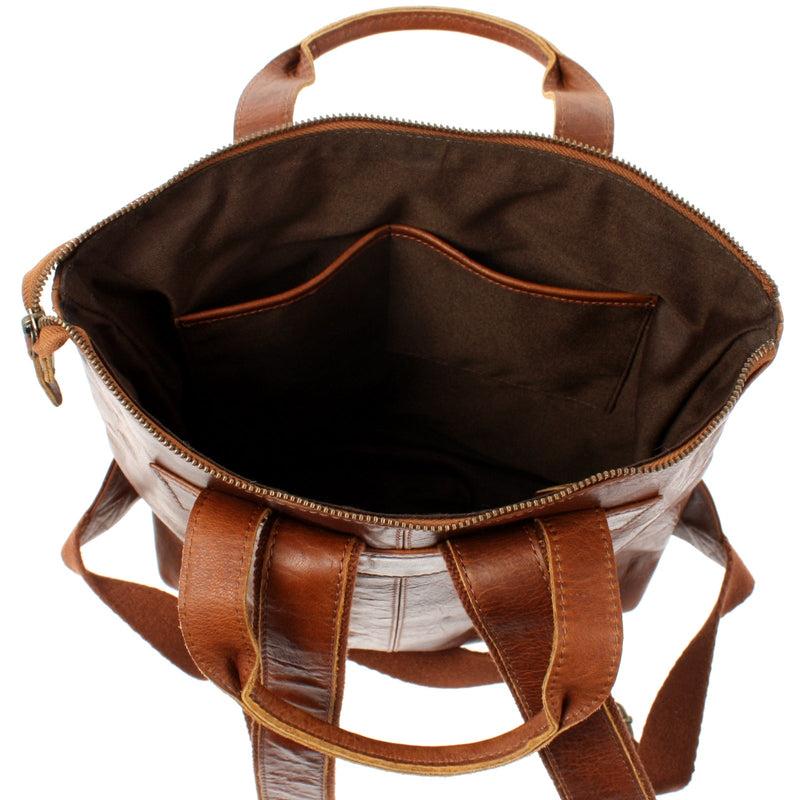 Leconi Rucksack Lederrucksack Freizeitrucksack Damen Herren Leder Braun LE1031