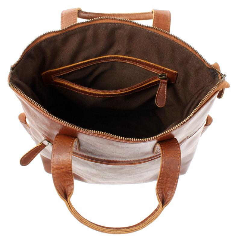 Leconi Rucksack Lederrucksack Freizeitrucksack Damen Herren Leder Braun LE1031