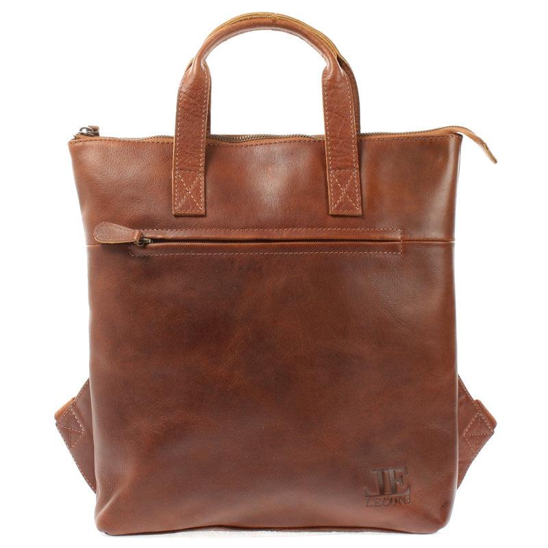 Leconi Rucksack Lederrucksack Freizeitrucksack Damen Herren Leder braun LE1031