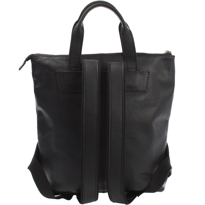 Leconi Rucksack Lederrucksack Freizeitrucksack Damen Herren Leder Schwarz LE1031