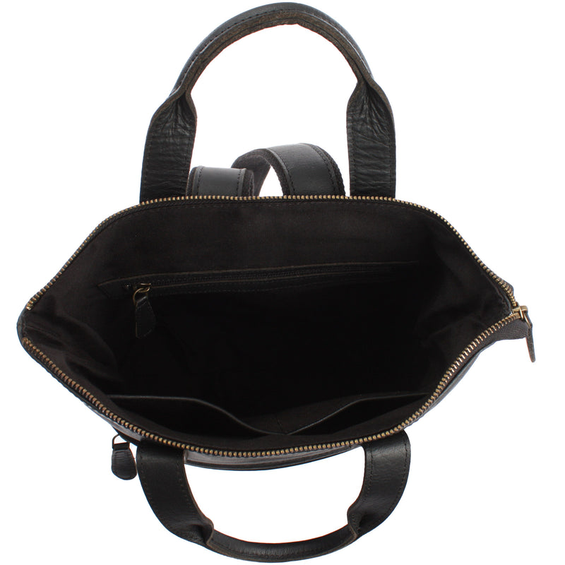 Leconi Rucksack Lederrucksack Freizeitrucksack Damen Herren Leder Schwarz LE1031