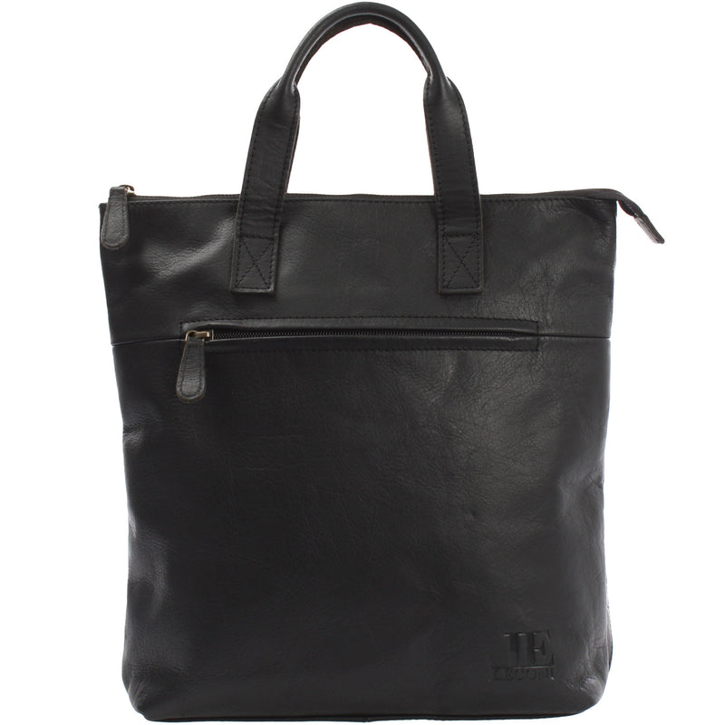 Leconi Rucksack Lederrucksack Freizeitrucksack Damen Herren Leder schwarz LE1031