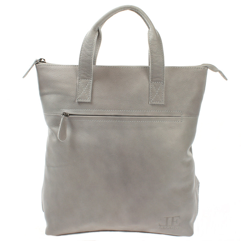 Leconi Rucksack Lederrucksack Freizeitrucksack Damen Herren Leder hellgrau LE1031