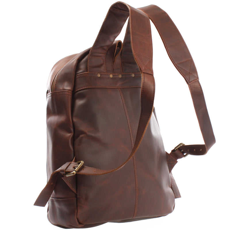 Leconi Rucksack Lederrucksack Freizeitrucksack Damen Herren Leder Braun LE1017