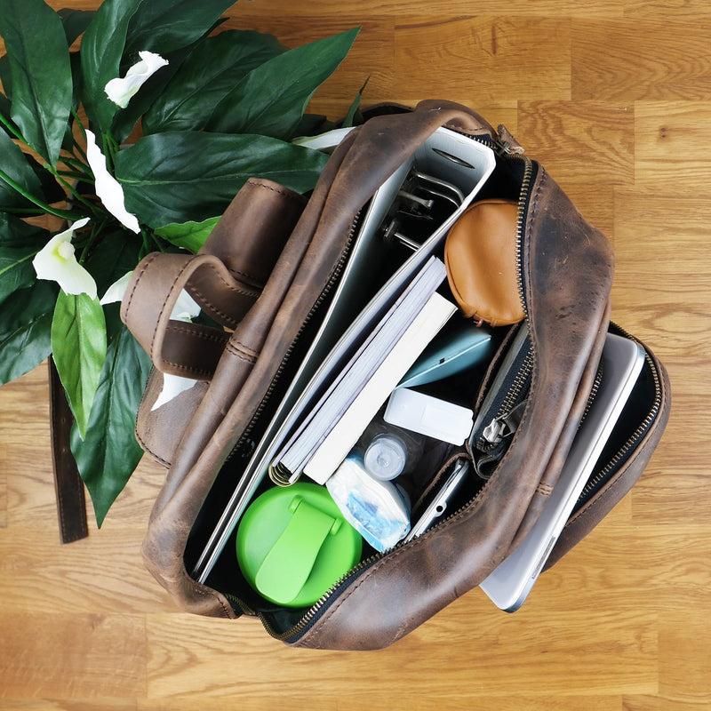 Leconi Rucksack Lederrucksack Freizeitrucksack Damen Herren Leder Schlamm LE1017