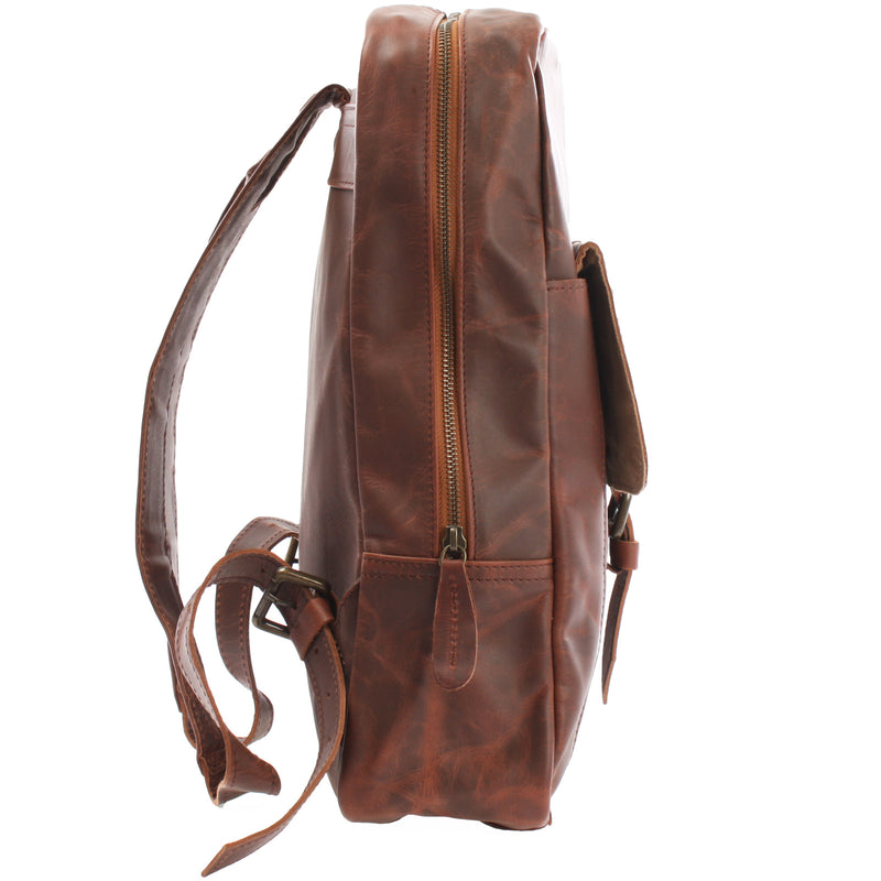 Leconi Rucksack Lederrucksack Freizeitrucksack Damen Herren Leder Braun LE1016